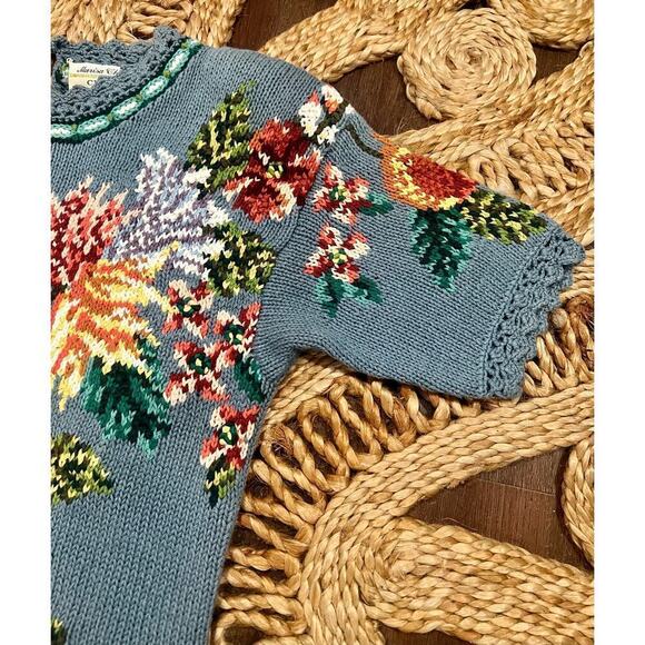 Vintage Marisa Christina Hand Knitted Floral Embroidered Short Sleeve Sweater - Picture 4 of 8